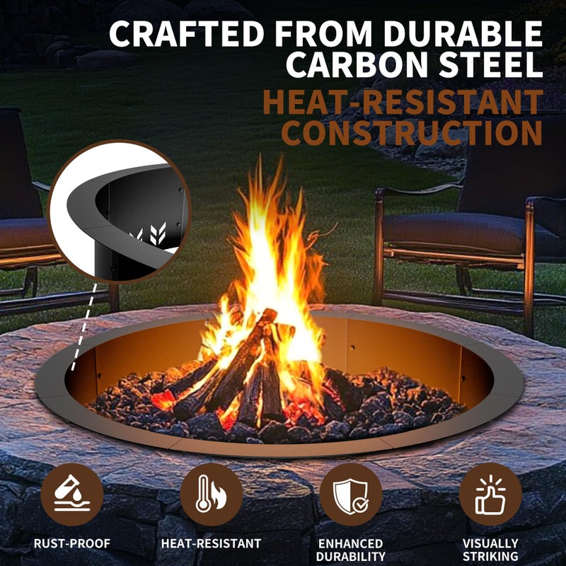 HAIMINA Outdoor Smokeless Fire Pit Ring Insert, Heavy Duty 30 Inch Inner|36 Inch Outer Diameter, Metal Round Fire Ring for Outside Wood Burning, Black - Image 4