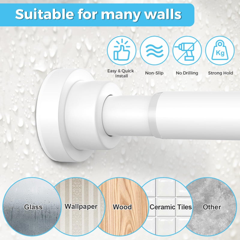 WEIXINHAI Tension Curtain Rod 30 To 63 Inch White Tension Rods Adjustable Spring Loaded Curtain Rods 7/8" Curtains Rods No Drilling Tension Rods For Windows Bedroom Closet Doorway Door - Image 3