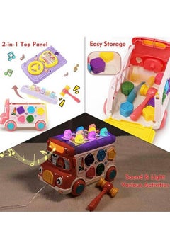 JoyousSto Music Activity Bus Baby Toy, Infant Education Learn Car, Sound and Light,Interactive Game,Shape Sorter,Animal Matching, Holiday Birthday Gift for Toddler Kid Boy Girl Red  - Image 4