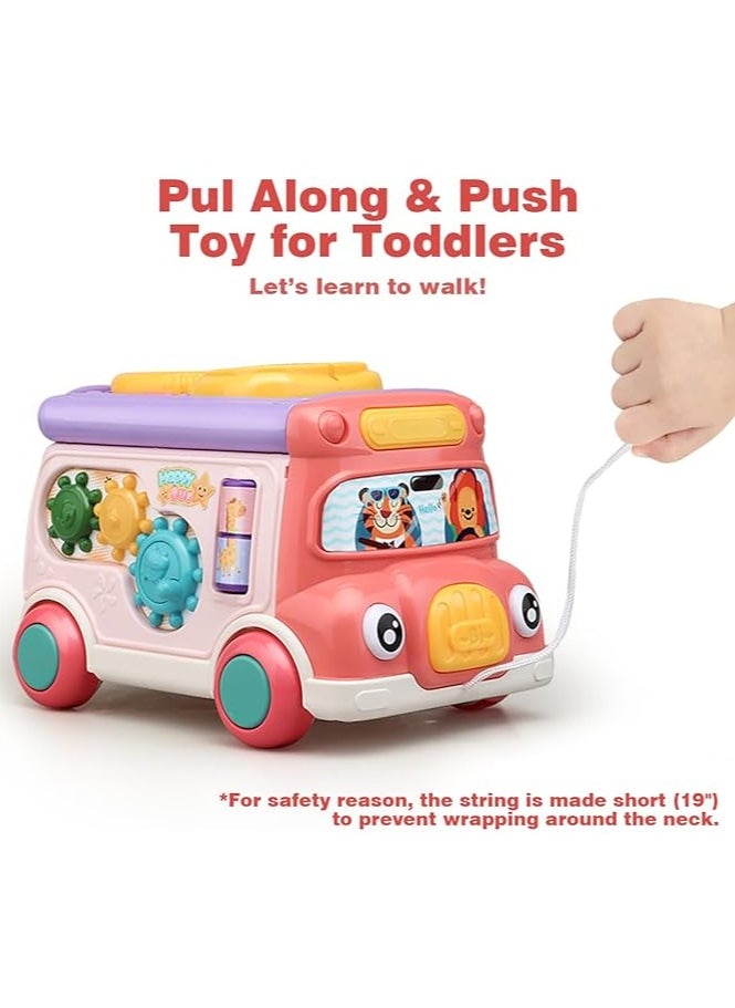 JoyousSto Music Activity Bus Baby Toy, Infant Education Learn Car, Sound and Light,Interactive Game,Shape Sorter,Animal Matching, Holiday Birthday Gift for Toddler Kid Boy Girl Red  - Image 3