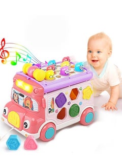 JoyousSto Music Activity Bus Baby Toy, Infant Education Learn Car, Sound and Light,Interactive Game,Shape Sorter,Animal Matching, Holiday Birthday Gift for Toddler Kid Boy Girl Red  - Image 1