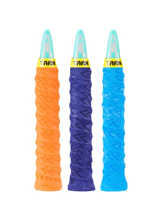 Taan Badminton Racket Grip Tape, Spine Frosted Texture, Sweat-Absorbing Handle Tape, Twq6, Orange-Purple Blue, 3-Pack - Image 3