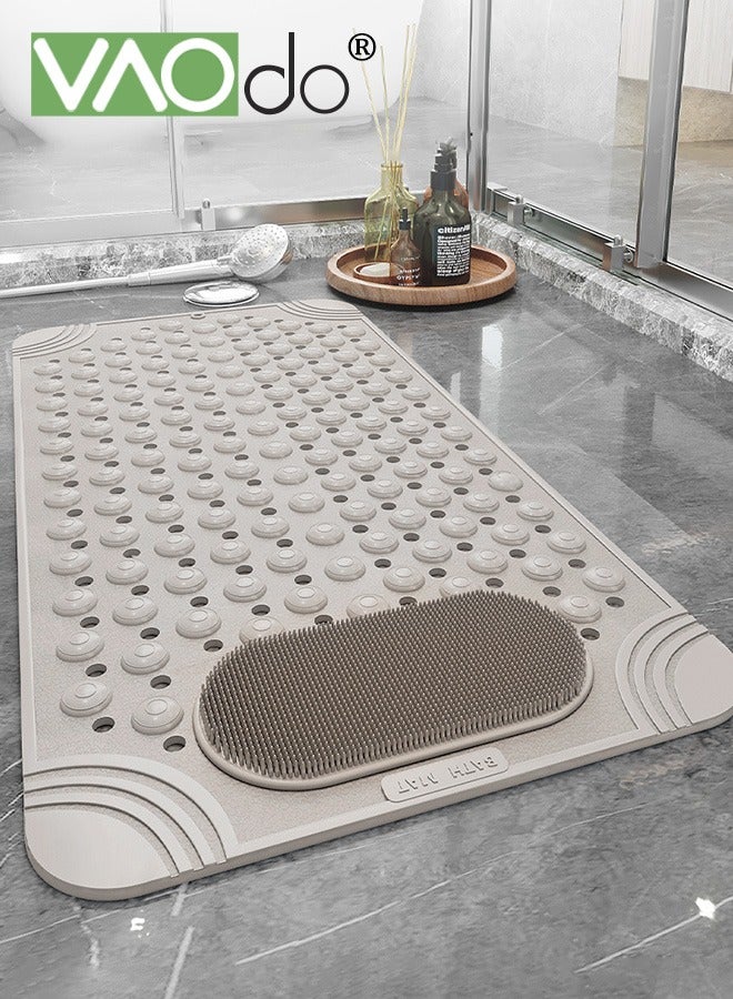 VAOdo Non Slip Bath Mat with Foot Scrubber Shower Massage Mat Bathroom Bathtub Mat with Suction Cups and Drainage Holes 90*60cm - Image 1