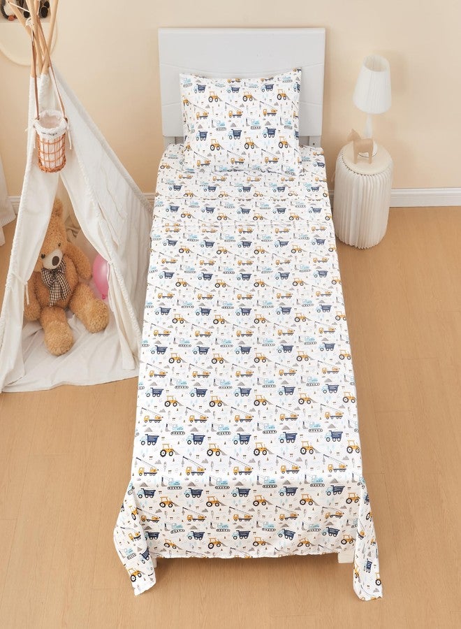 Lasoftan Kids Sheet Set - Twin Size 3 Pcs, Boys Twin Sheet Set with Blue Excavator Car Pattern, Breathable & Silky Soft Microfiber Fitted Sheet - Image 4