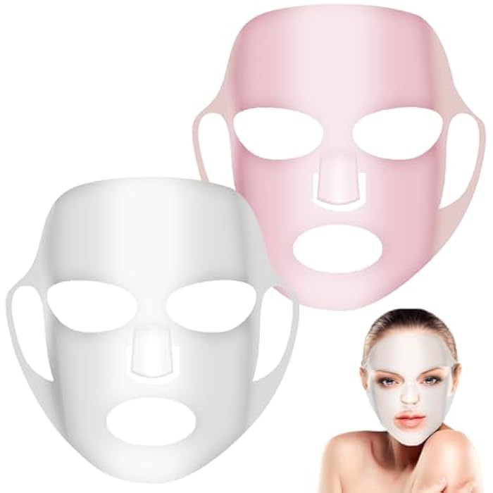 COMNICO 2 Sheets Silicone Face Mask Cover, Reusable Anti-Wrinkle Face Mask Holder Moisturizing 3D Facial Mask Cover Prevent Evaporation Falling Skincare Beauty Spa (Transparent+ Pink) - Image 1