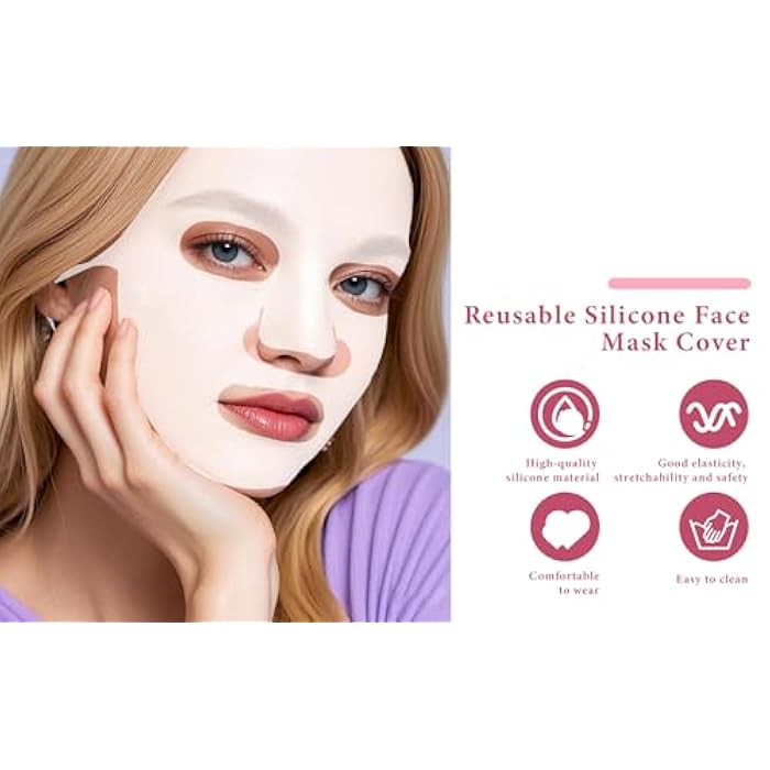 COMNICO 2 Sheets Silicone Face Mask Cover, Reusable Anti-Wrinkle Face Mask Holder Moisturizing 3D Facial Mask Cover Prevent Evaporation Falling Skincare Beauty Spa (Transparent+ Pink) - Image 4