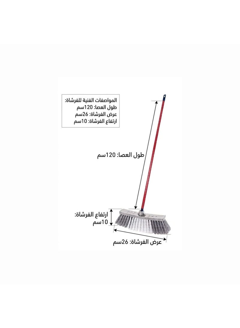 تيتيز فرشاة تنظيف أرضيات منزلية مع عصا طويلة (120 سم) ورأس عرض 26 سم - تصميم عملي ومتين للأسطح الملساء والخشنة - Image 2