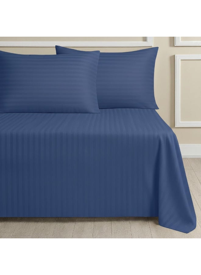 Fabienne King Bed Sheet Set with 2 Pillowcases 50×75cm 100% Microfiber 240×260cm Flat Sheet for King/Double Beds 1cm Stripe Soft Bed Sheet Set for Hotels and Home Navy Blue - Image 1