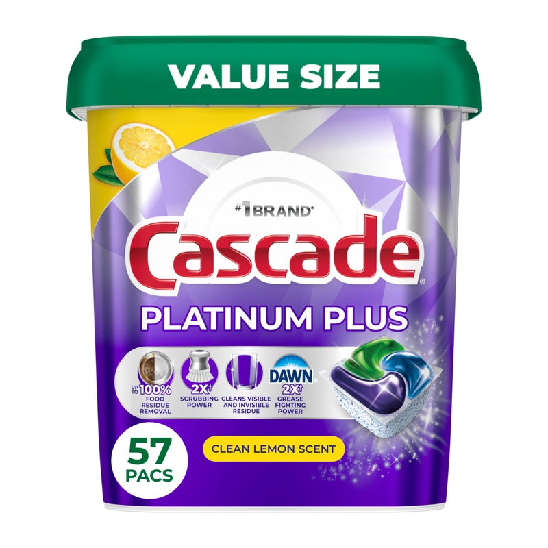 Cascade Platinum Plus Dishwasher Pods, Dishwasher Detergent, Dish Detergent Soap, Lemon, 57 Count - Image 1