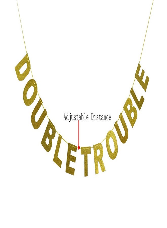 SWEETTALA Double Trouble Bunting Banner Gold Glitter for Twins Baby Shower, Kids Birthday Party Decorations - Image 4