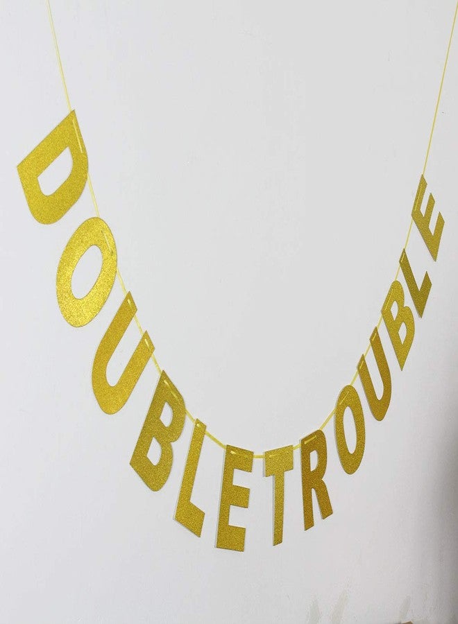 SWEETTALA Double Trouble Bunting Banner Gold Glitter for Twins Baby Shower, Kids Birthday Party Decorations - Image 3