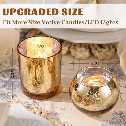Volens 30pcs Assorted Gold Votive Candle Holders Bulk, Large Gold Wedding Centerpieces for Tables, Mercury Glass Votive & Tealight Candle Holders for Party Decorations and Home Decor - Image 3