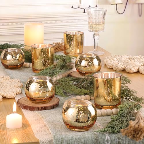Volens 30pcs Assorted Gold Votive Candle Holders Bulk, Large Gold Wedding Centerpieces for Tables, Mercury Glass Votive & Tealight Candle Holders for Party Decorations and Home Decor - Image 5