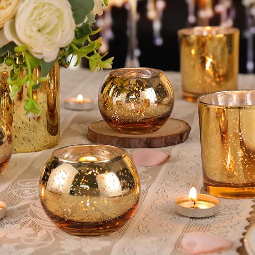 Volens 30pcs Assorted Gold Votive Candle Holders Bulk, Large Gold Wedding Centerpieces for Tables, Mercury Glass Votive & Tealight Candle Holders for Party Decorations and Home Decor - Image 2