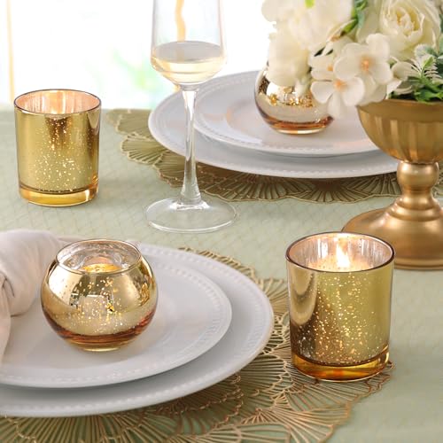Volens 30pcs Assorted Gold Votive Candle Holders Bulk, Large Gold Wedding Centerpieces for Tables, Mercury Glass Votive & Tealight Candle Holders for Party Decorations and Home Decor - Image 4