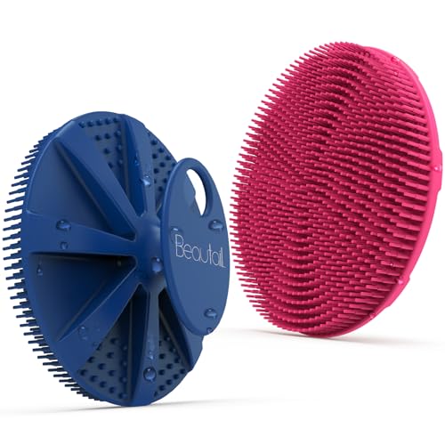 BEAUTAIL Silicone Body Scrubber 2 Pack, BEAUTAIL Shower Bath Scrubber, More Hygienic Than Traditional Loofah, Lather Nicely, Gentle Exfoliating Brush for Women Men Baby Sensitive Skin, Blue+Rose - Image 1