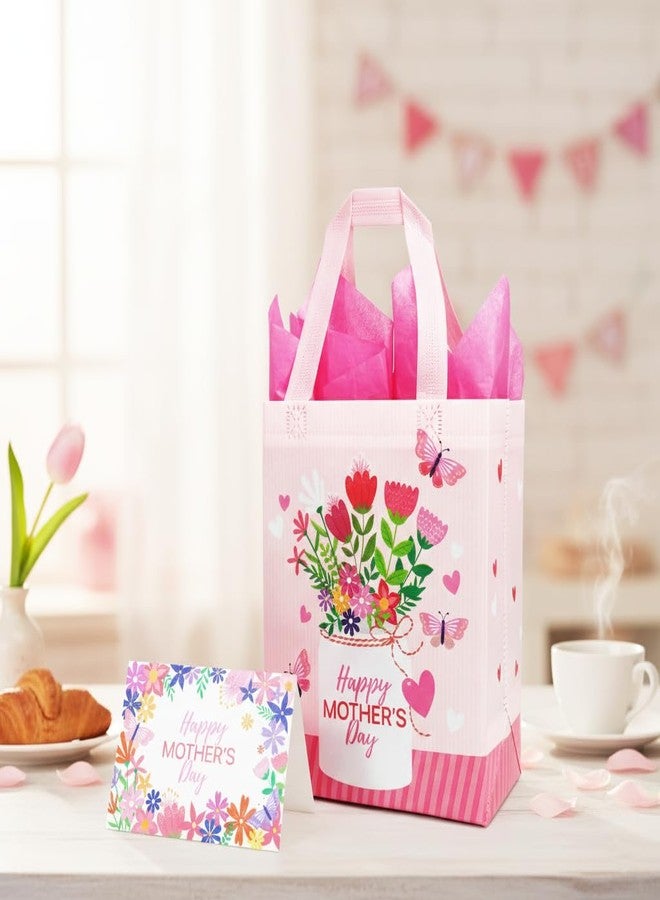 SUNCOLOR Mother's Day Gift Bags with Tissue Paper, Floral Design Non-Woven Material, 10x8x4.7 Inches, Pink and Blue, 2 Pack - Image 5