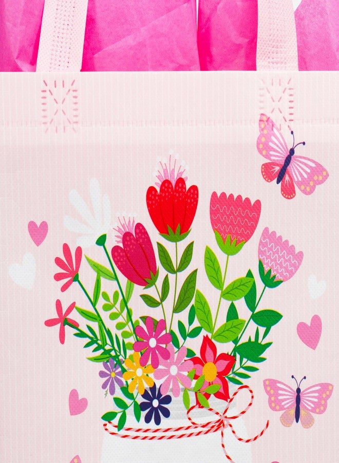 SUNCOLOR Mother's Day Gift Bags with Tissue Paper, Floral Design Non-Woven Material, 10x8x4.7 Inches, Pink and Blue, 2 Pack - Image 3