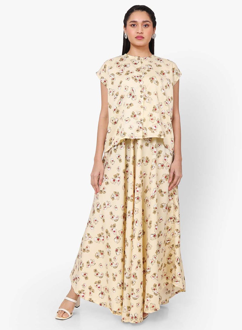 HANA & SARA MODEST PRINTED DRESS WITH SOLID COLOUR LONG JACKET AND BELT STYLISH ARABIC KAFTAN JALABIYA - Image 3