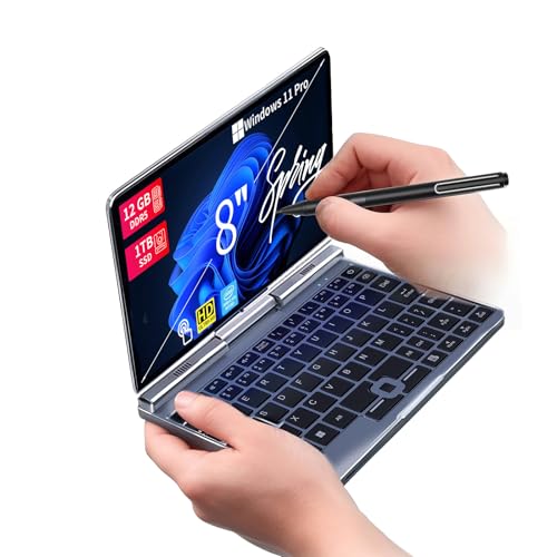 KOOFORWAY كوفورواي 8 إنش 2 في 1 لابتوب ميني، شاشة تعمل باللمس عالية الدقة قابلة للتدوير تدعم الكتابة اليدوية، ويندوز 11 برو لابتوب صغير، N150، 12 جيجابايت رام، 1 تيرابايت SSD، واي فاي 6، بلوتوث 5.2، كاميرا 2 ميجابكسل، مستشعر ج، HDMI، نوع C كمبيوتر جيب فائق - Image 1