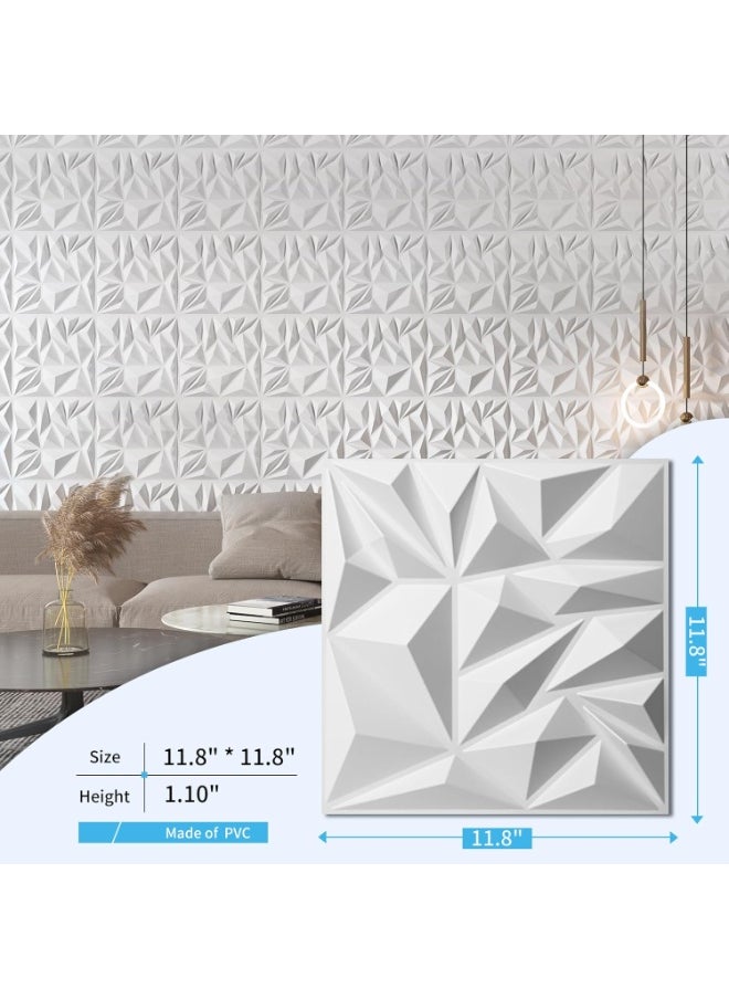 KCDMBUE 10 Pack 3D Wall Panels, Diamond Design PVC Decorative Wall Covering, Textured Interior Wall Panels for Living Room Bedroom Office TV Background, White, 30x30cm, Covers 32 Sq.Ft  - Image 2