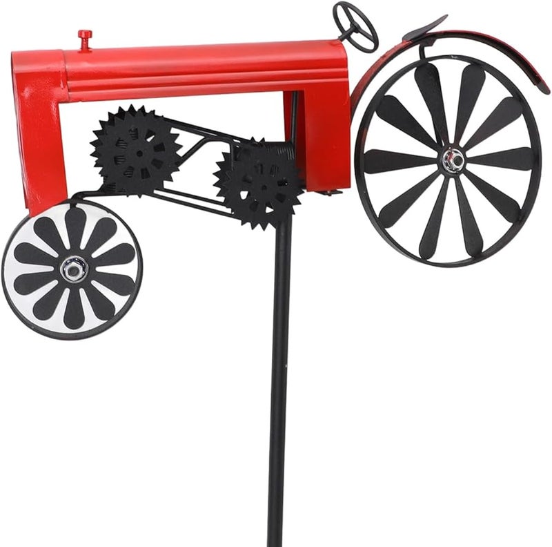 عصارة رياح جرار أحمر كلاسيكي زخرفة معدنية للحديقة مع وتد أرضي - Image 3