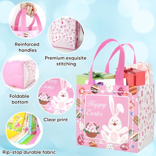 Tuzuaol 12Pcs Easter Gift Bags Reusable Easter Tote Bags with Handles Multifunctional Non-Woven Easter Bags for Gifts Wrapping, Egg Hunt Game, Easter Party Supplies - Image 3