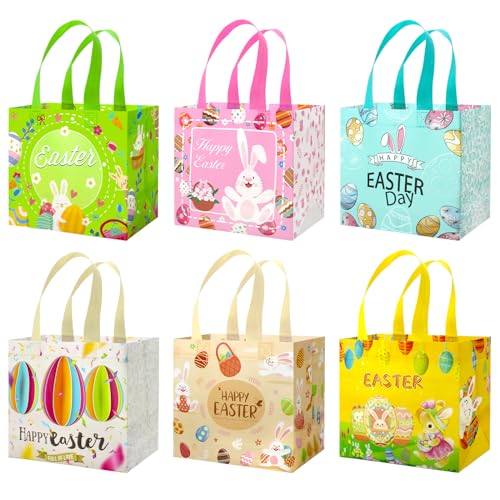 Tuzuaol 12Pcs Easter Gift Bags Reusable Easter Tote Bags with Handles Multifunctional Non-Woven Easter Bags for Gifts Wrapping, Egg Hunt Game, Easter Party Supplies - Image 1