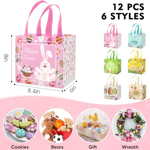Tuzuaol 12Pcs Easter Gift Bags Reusable Easter Tote Bags with Handles Multifunctional Non-Woven Easter Bags for Gifts Wrapping, Egg Hunt Game, Easter Party Supplies - Image 2