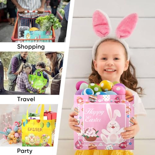 Tuzuaol 12Pcs Easter Gift Bags Reusable Easter Tote Bags with Handles Multifunctional Non-Woven Easter Bags for Gifts Wrapping, Egg Hunt Game, Easter Party Supplies - Image 5