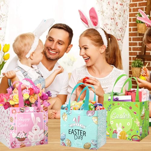 Tuzuaol 12Pcs Easter Gift Bags Reusable Easter Tote Bags with Handles Multifunctional Non-Woven Easter Bags for Gifts Wrapping, Egg Hunt Game, Easter Party Supplies - Image 4