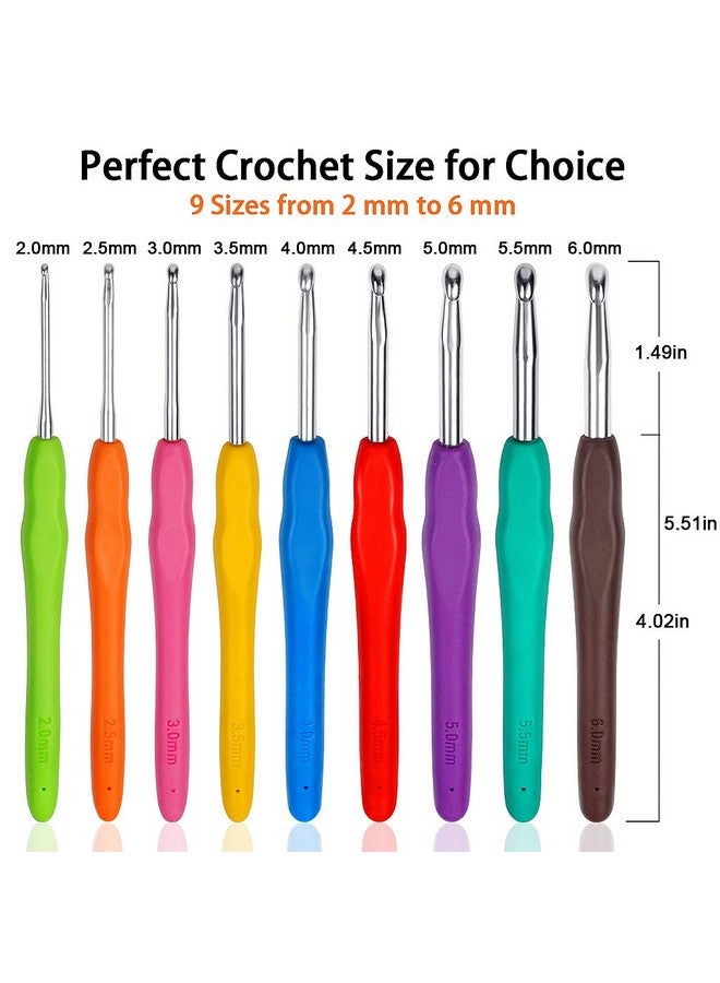 EWINEVER Crochet Hooks Set, 9Pcs Aluminum Knitting Needles Kit Ergonomic Soft Grip Handle For Arthritic Hands With Measuring Tape Stitch Markers And Sewing Needles - Image 2