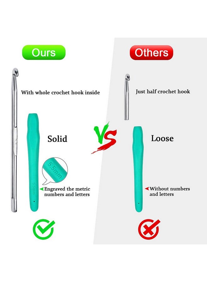 EWINEVER Crochet Hooks Set, 9Pcs Aluminum Knitting Needles Kit Ergonomic Soft Grip Handle For Arthritic Hands With Measuring Tape Stitch Markers And Sewing Needles - Image 3