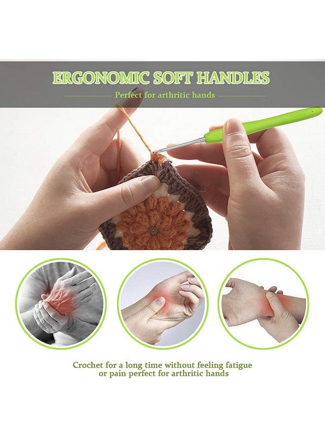 EWINEVER Crochet Hooks Set, 9Pcs Aluminum Knitting Needles Kit Ergonomic Soft Grip Handle For Arthritic Hands With Measuring Tape Stitch Markers And Sewing Needles - Image 4