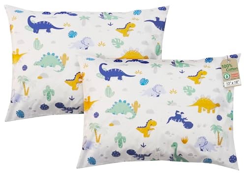 ZPECC Toddler Pillow with Pillowcase Organic Cotton Hypoallergenic Kids Pillow Baby Essentials for Travel Crib Daycare Stroller Intended for Age 2 and up Dinosaur 2 Piece Set 13x18 - Image 1