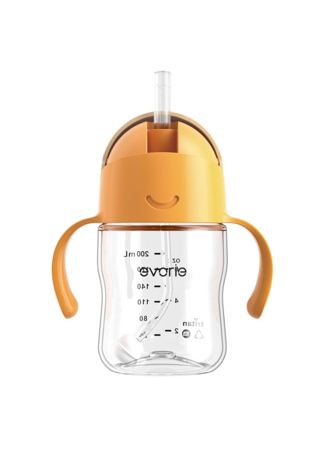 Evorie Tritan Weighted Straw Sippy Cup with Handles for Baby and Toddlers, Spill Proof Baby Water Bottle with Straw for 6 months and up, 7 Oz, Infant Training Water Bottle (Apricot) - Image 2