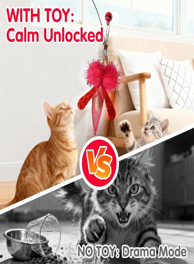 Walfront Interactive Cat Wand Toy with Red and Yellow Fly Replacement Heads, Cat Teaser Wand for Indoor Play, Kittens and Adult Cats, Stimulates Hunting Instinct and Energetic Play - Image 3