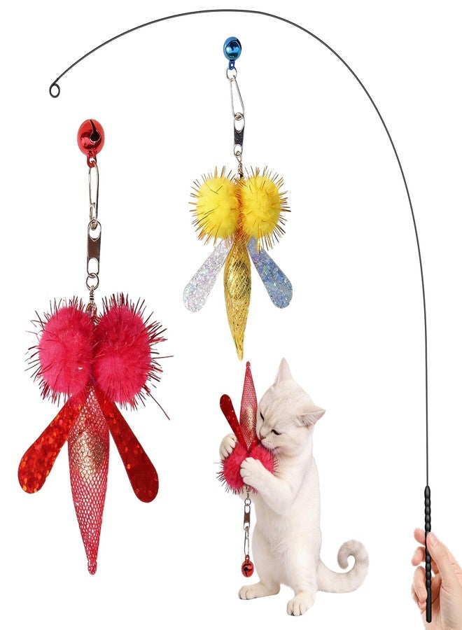 Walfront Interactive Cat Wand Toy with Red and Yellow Fly Replacement Heads, Cat Teaser Wand for Indoor Play, Kittens and Adult Cats, Stimulates Hunting Instinct and Energetic Play - Image 1