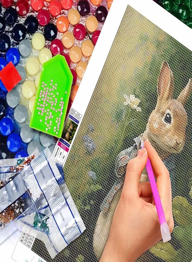 JATOK مجموعة جاتوك للرسم الماسي خماسي الأبعاد للبالغين، تتضمن تطريزًا كاملًا على شكل أرنب، مناسبة لتزيين جدران المنزل، مقاس 11.8 × 15.7 بوصة. - Image 3