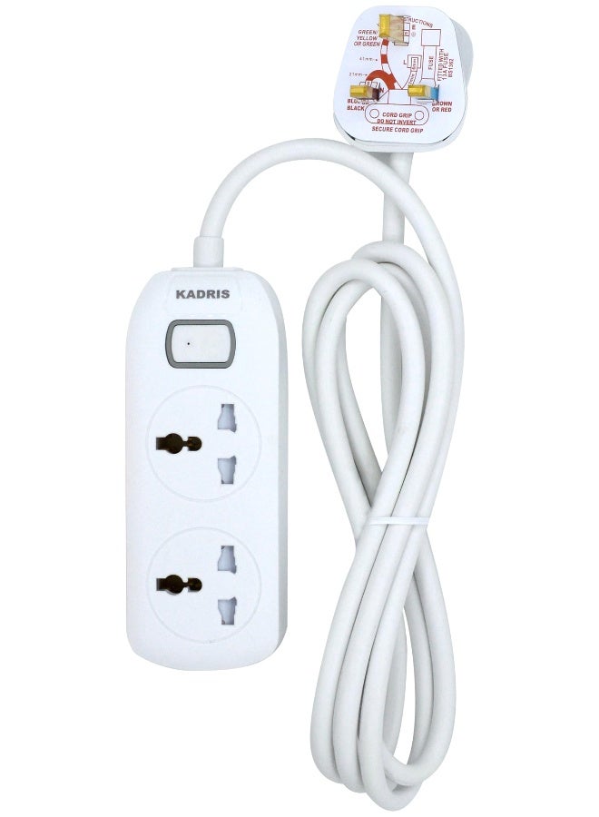 KADRIS Power Strips NK-200 Extension Cord with 2 way Outlets with switch, Charging Socket with 2 meter Heat resistant  Extension Cord (White) ESMA approved - Image 2