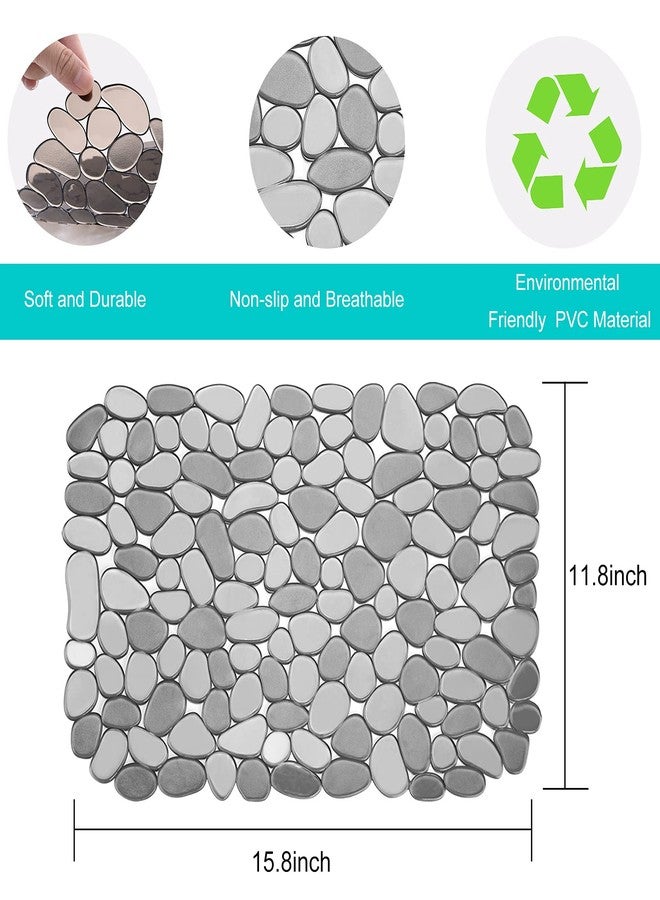 Coopay 4 Pack Kitchen Sink Mats Pebble PVC Eco-Friendly Kitchen Adjustable Stainless Steel/Porcelain Dish Drying Pad Protector for Bottom of Sink, 15.8 x 11.8 inches, Black and Gray - Image 2