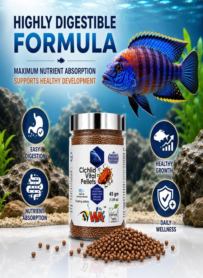 VAYINATO WA Cichlid Vital Pellets Fish Food 45g | High Protein Floating Pellets with Organic Spirulina | Natural Color Enhancer Formula | Highly Digestible Daily Feed for African Cichlids - Image 5