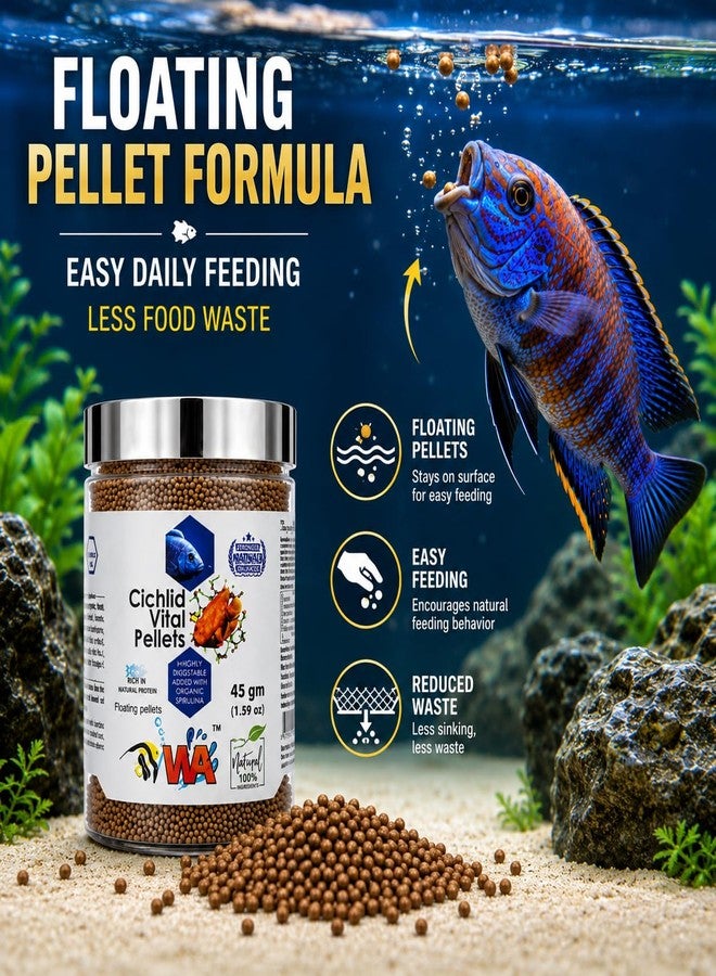 VAYINATO WA Cichlid Vital Pellets Fish Food 45g | High Protein Floating Pellets with Organic Spirulina | Natural Color Enhancer Formula | Highly Digestible Daily Feed for African Cichlids - Image 3
