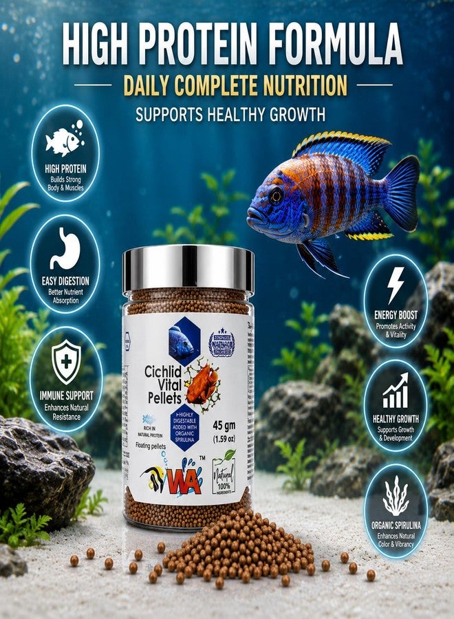 VAYINATO WA Cichlid Vital Pellets Fish Food 45g | High Protein Floating Pellets with Organic Spirulina | Natural Color Enhancer Formula | Highly Digestible Daily Feed for African Cichlids - Image 2