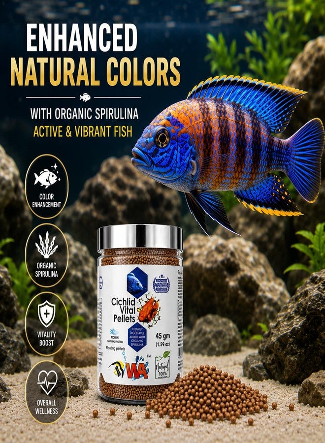 VAYINATO WA Cichlid Vital Pellets Fish Food 45g | High Protein Floating Pellets with Organic Spirulina | Natural Color Enhancer Formula | Highly Digestible Daily Feed for African Cichlids - Image 4