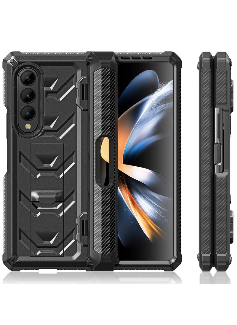 Generic Rugged Case Armor for Samsung-Galaxy-Z-Fold-3 w/Built-in 【Kickstand】 【S Pen Holder】 【Screen Protector】 【Hinge Protection】, Heavy Duty Shockproof Protective Cover NOT FIT Z Fold4/2 