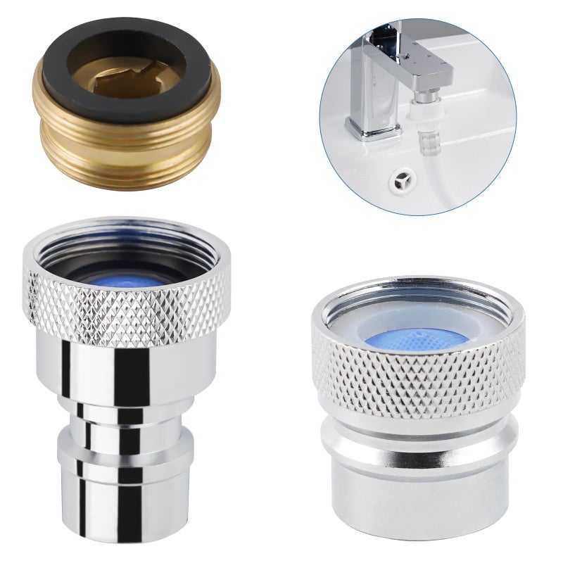 iFealClear 2 Pcs Portable Dishwasher Faucet Adapter, Metal Sink Faucet Aerator Adapter for Dishwasher, 55/64-27 Female and 15/16-27 Male Thread for Kitchen/Bathroom/Rvs, Easy to Install, Chrome - Image 1