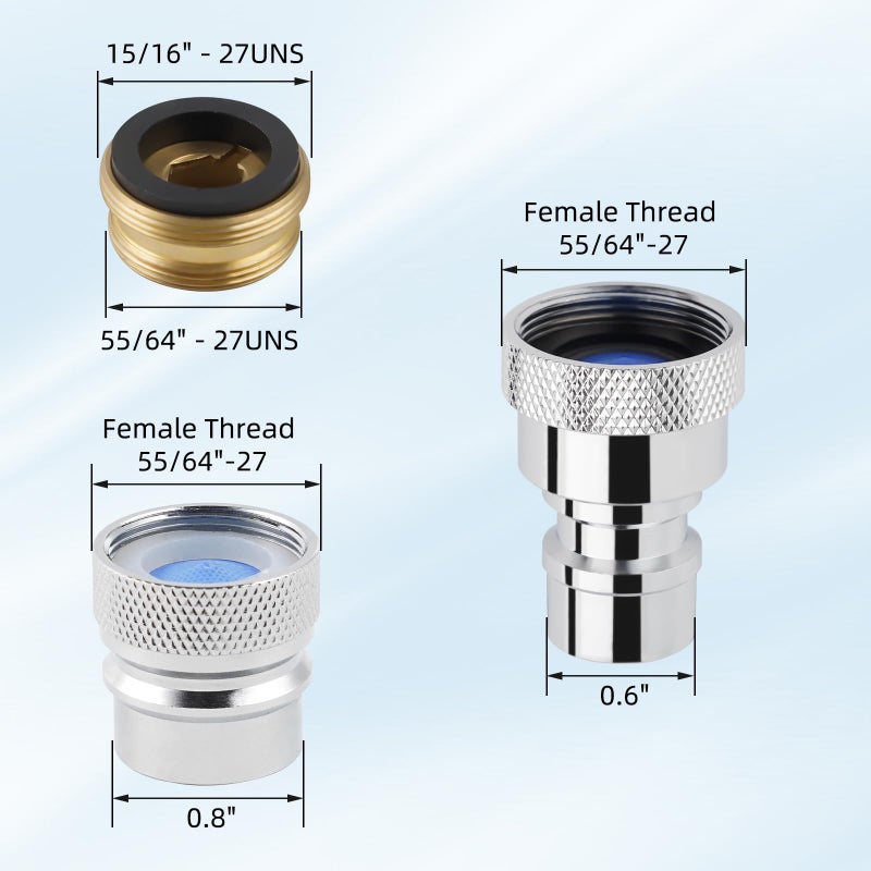 iFealClear 2 Pcs Portable Dishwasher Faucet Adapter, Metal Sink Faucet Aerator Adapter for Dishwasher, 55/64-27 Female and 15/16-27 Male Thread for Kitchen/Bathroom/Rvs, Easy to Install, Chrome - Image 2