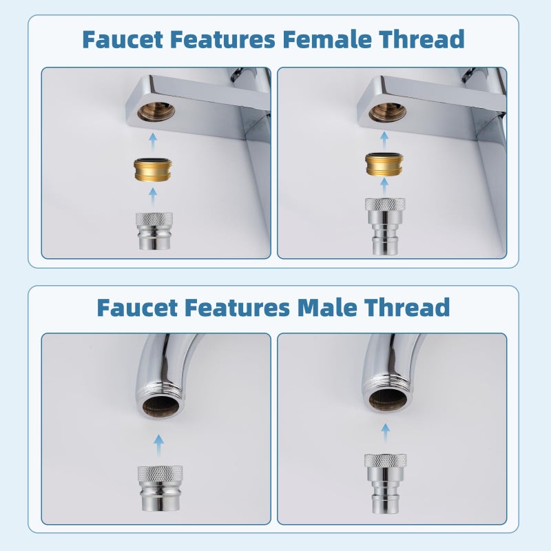 iFealClear 2 Pcs Portable Dishwasher Faucet Adapter, Metal Sink Faucet Aerator Adapter for Dishwasher, 55/64-27 Female and 15/16-27 Male Thread for Kitchen/Bathroom/Rvs, Easy to Install, Chrome - Image 5