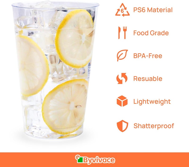Byvivace 100 قطعة 12 أونصة أكواب بلاستيكية صلبة فاخرة أكواب يمكن التخلص منها للحفلات، 12 أونصة أكواب زفاف شفافة أنيقة أكواب نبيذ يمكن التخلص منها للحفلات - Image 2